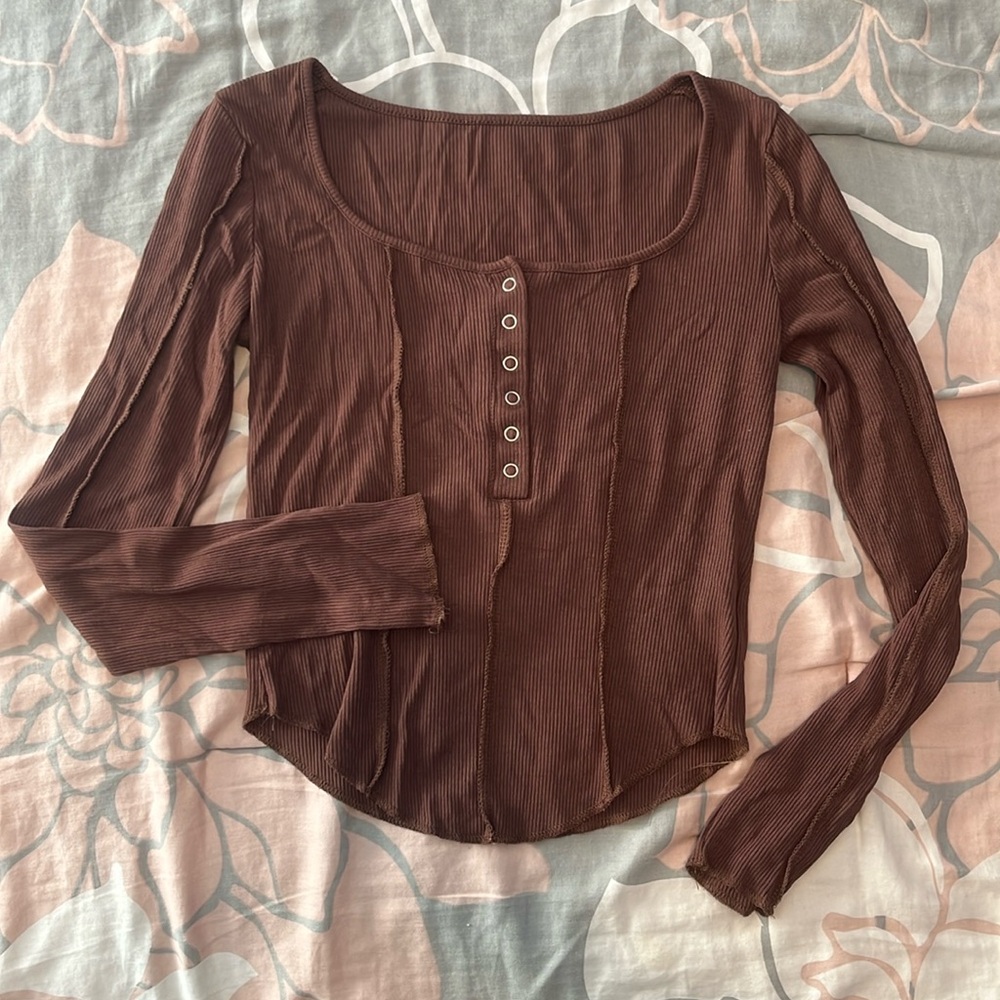 Brown square neck long sleeve